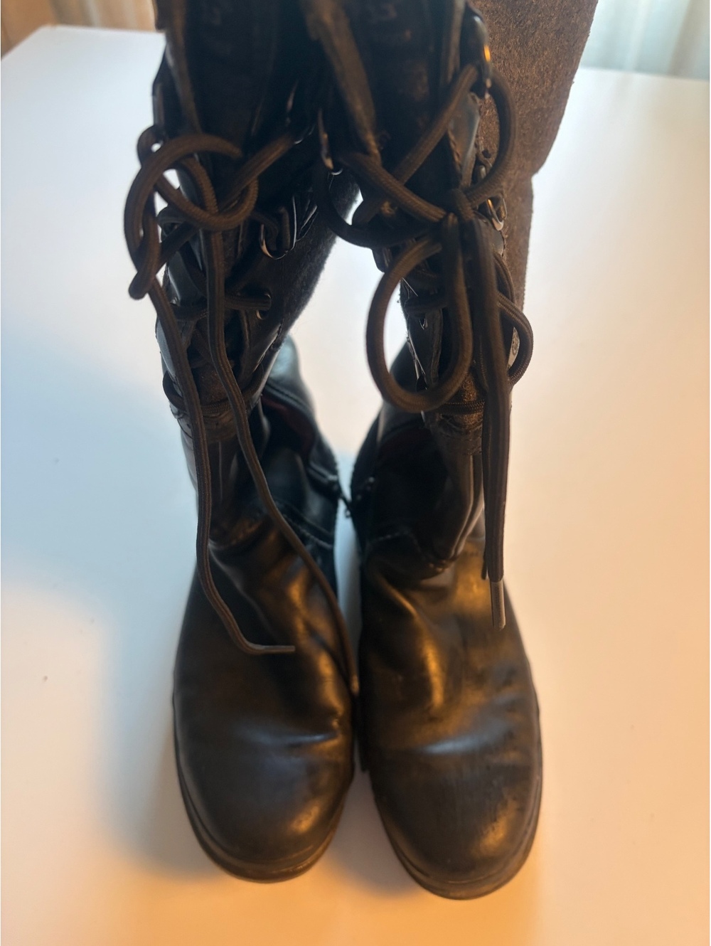 UGG Black Elsa Leather and wool Lace-Up Boots